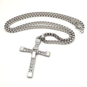 Stainless CZ Diamonds Cross Necklace Fast & Furious Vin Diesel Birthday Gift NEW